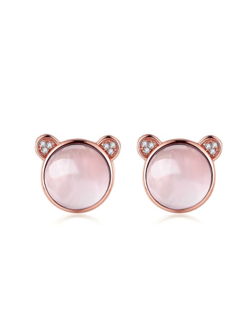 pink Lovely Pink Crystal Bear-shape Stud Earrings