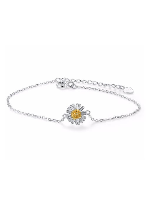 ZK Elegant Daisy Flower Handmade 925 Sterling Silver Bracelet 0