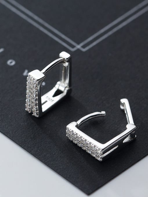 Rosh 925 Sterling Silver With Cubic Zirconia  Simplistic Geometric Clip On Earrings 1