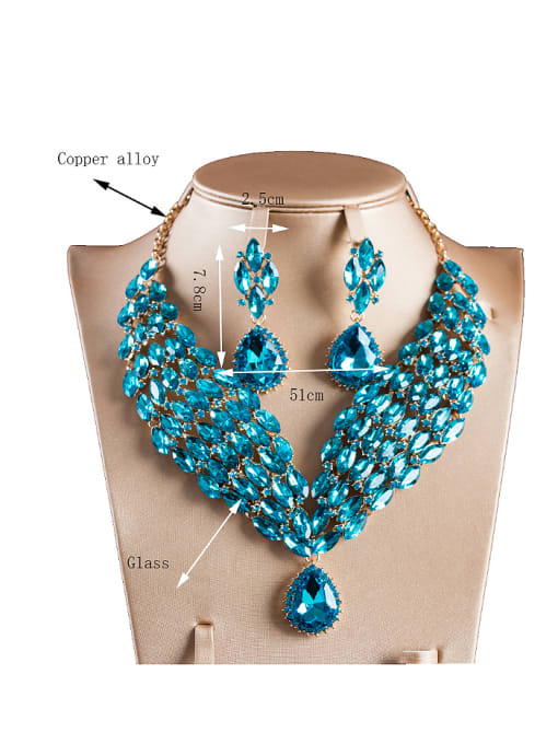Lan Fu Blue Water Drop Glass Two Pieces Jewelry Set 2