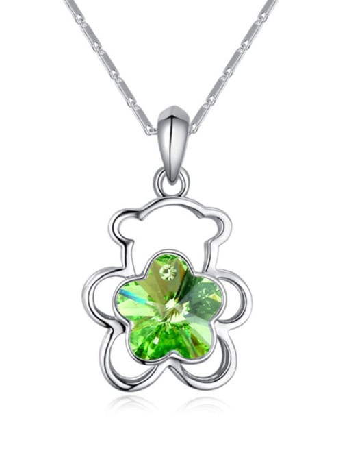 green Simple Flowery austrian Crystal Hollow Bear Alloy Necklace