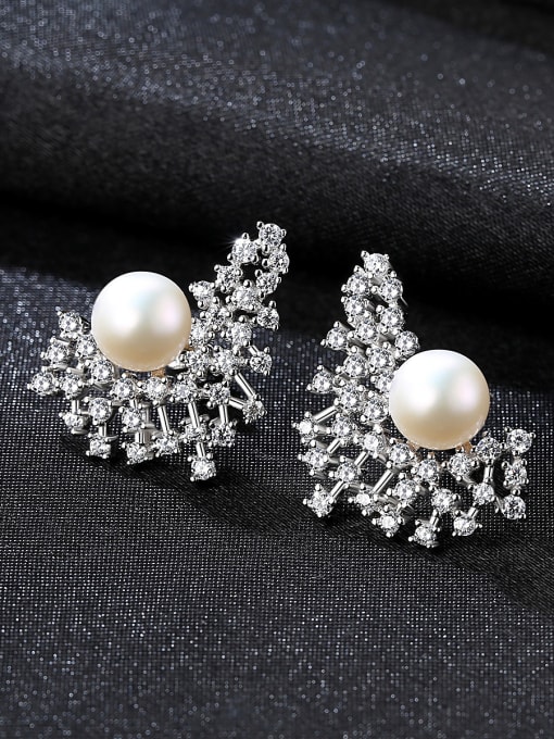platinum Sterling silver set with 3A zircon natural pearl stud earrings