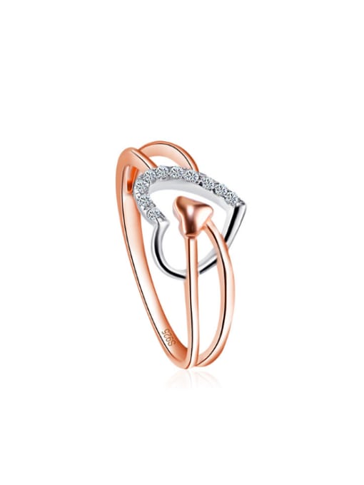 OUXI Women S925 Sterling Silver Love Heart Shaped Zircon Ring 0