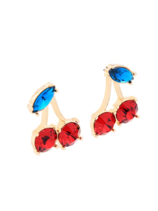KM Fresh Cherry Fashion Red and Blue Rhinestones Stud Earrings 2