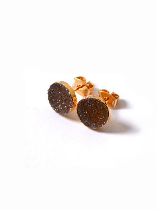 Champagne Tiny Natural Crystal Round Gold Plated Stud Earrings
