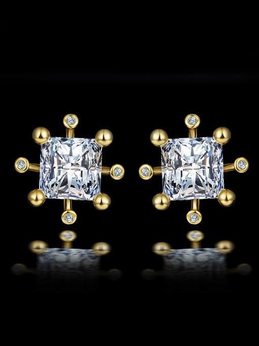 UNIENO Simple Square Zircon Gold Plated Stud Earrings 0