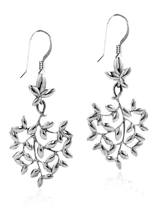 Silver Earrings Rose Gold  Plated Leaves-shape Fashion Drop Earrings