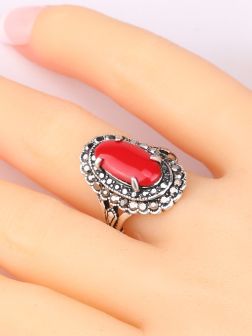 Gujin Retro Oval Resin Stone Antique Silver Plated Alloy Ring 1