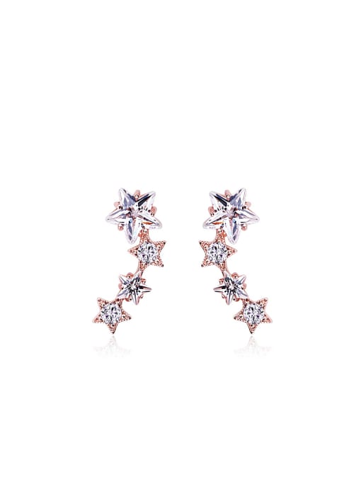 Rose Gold ,White Exquisite Rose Gold Star Shaped Zircon Cluster earring