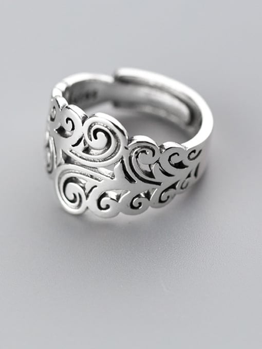 Rosh Women Retro Flower Pattern Shaped S925 Silver Ring