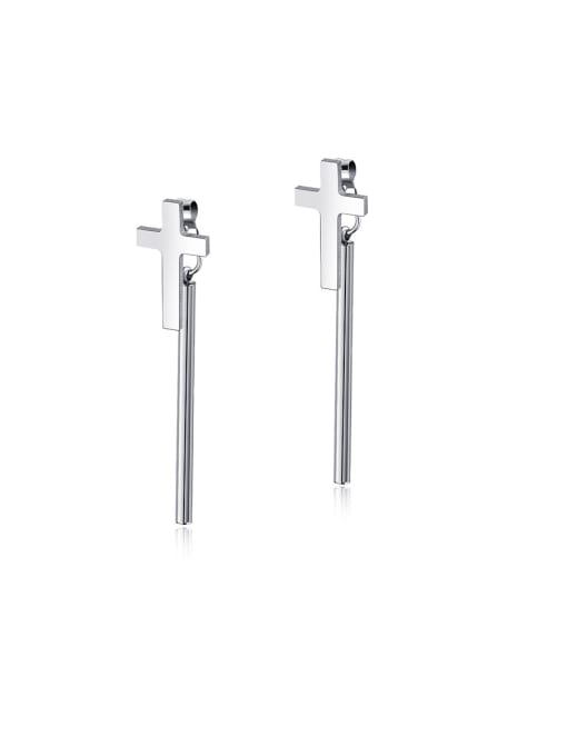 Open Sky 316L Surgical Steel With Platinum Plated Simplistic Smooth  Cross Threader Earrings 0