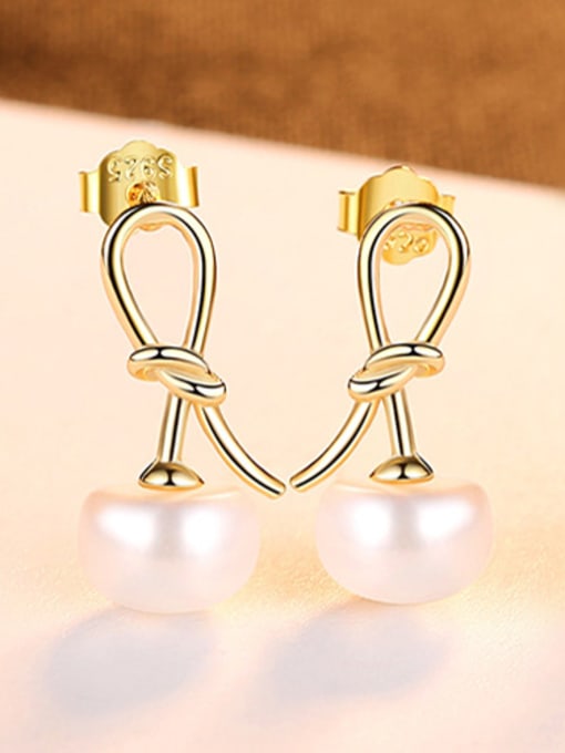 gold-04G04 925 Sterling Silver With  Artificial Pearl Personality Irregular Stud Earrings