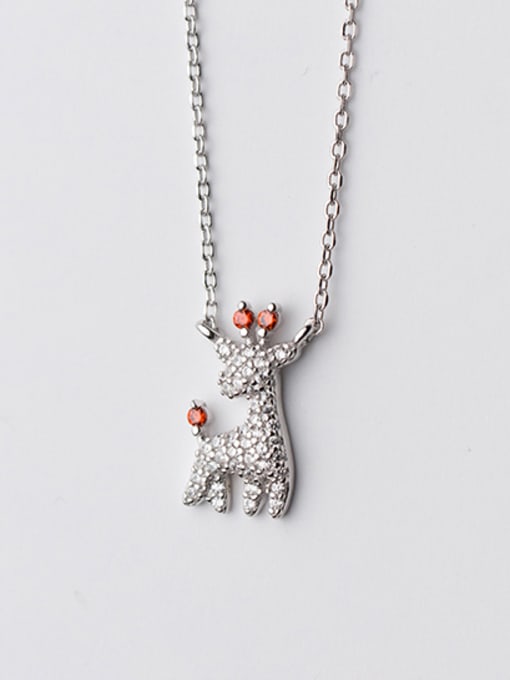 Rosh All-match Deer Shaped Shimmering Rhinestone Silver Necklace