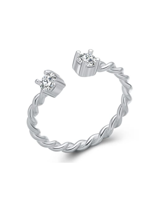 kwan Twist Rope Zircons Silver Opening Ring 0