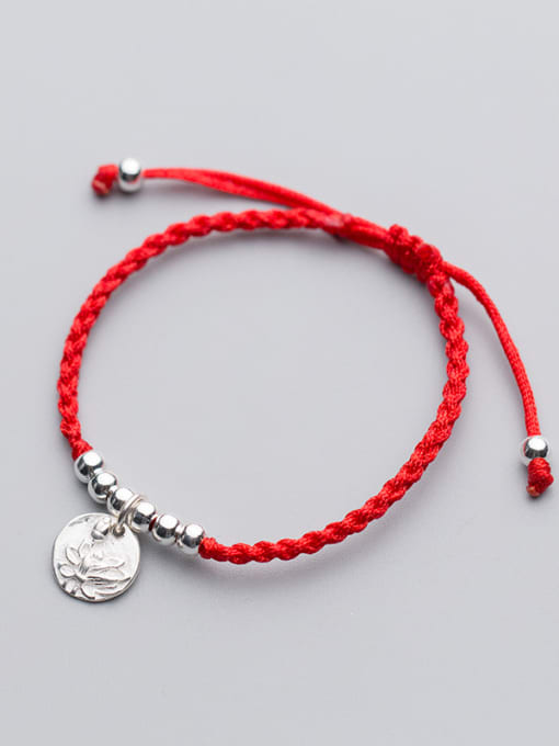 Rosh Sterling silver round lotus hand-woven red thread bracelet
