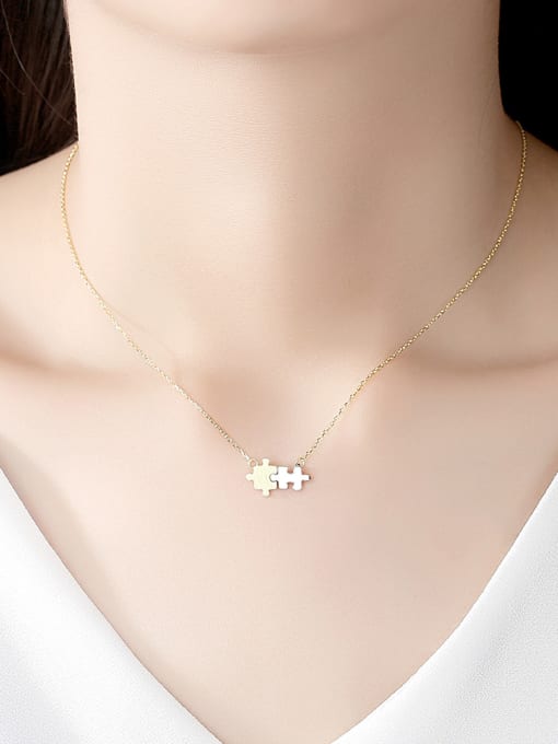 CCUI 925 Sterling Silver With smooth Personality Two-color Plated Geometric Necklaces 1