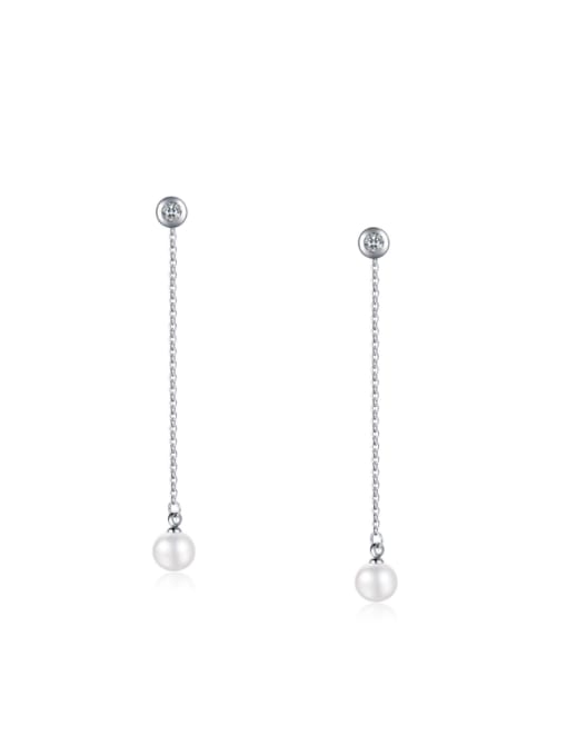 White Simple Artificial Pearls Titanium Drop Earrings