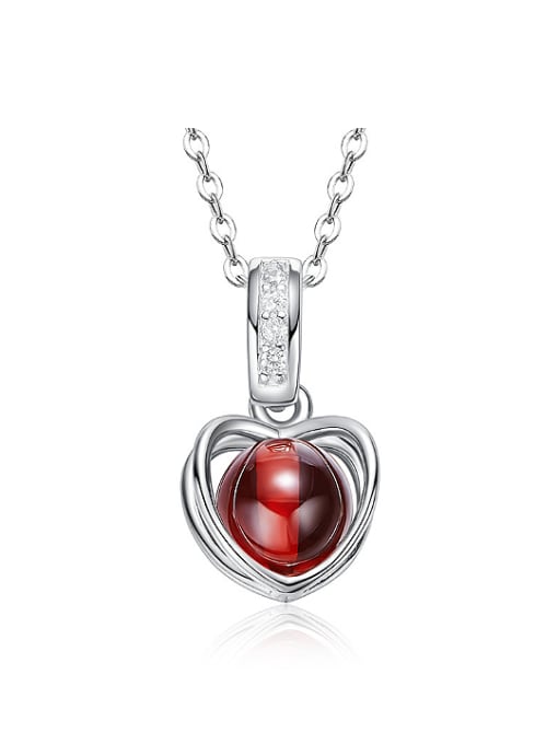 CEIDAI Fashion Hollow Heart Red Garnet Bead 925 Silver Pendant 0