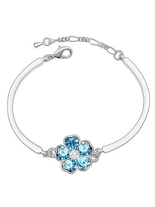 light blue Simple austrian Crystals-Covered Flower Alloy Bracelet