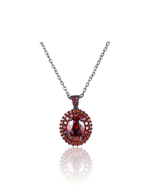 red Retro Oval Zircon Women Necklace