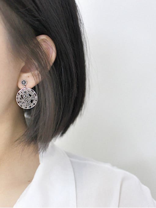 DAKA Retro style Hollow Round Flowery Silver Stud Earring 1