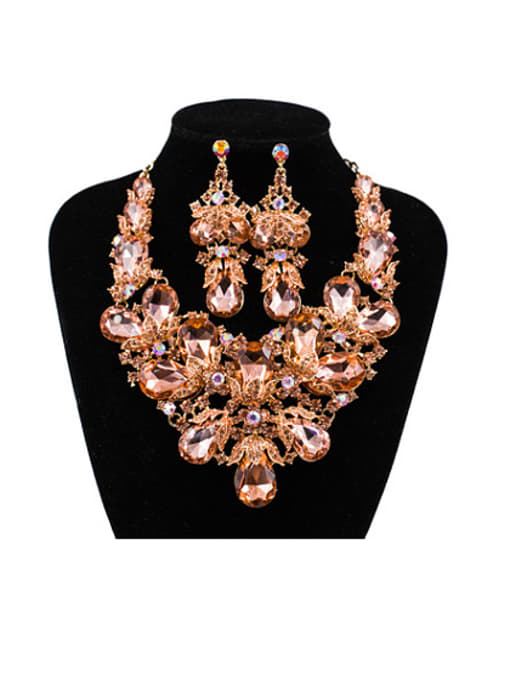 gold Water Drop Glass and Rhinestones Two Pieces Jewelry Set