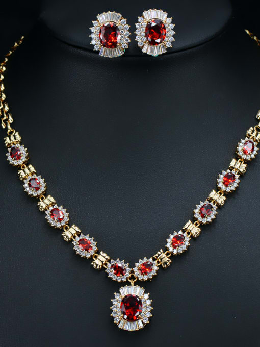 Red Classical Color Zircon Two Pieces Jewelry Set