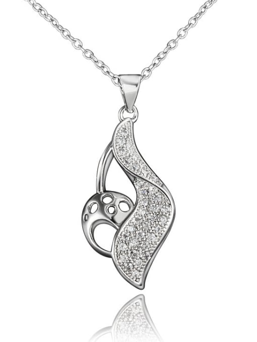 White Gold Exquisite Platinum Plated Leaf Shaped Zircon Necklace
