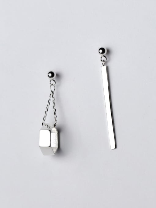 white Creative Geometric Shaped Asymmetric S925 Silver Drop Earrings