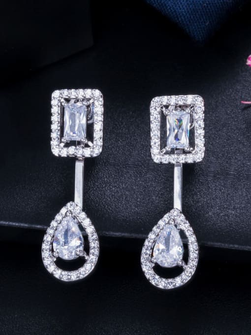 Platinum Copper With Cubic Zirconia  Luxury Water Drop Stud Earrings