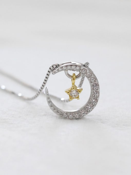 DAKA Fashion Tiny Zircon-studded Moon Star Pendant Silver Necklace 2