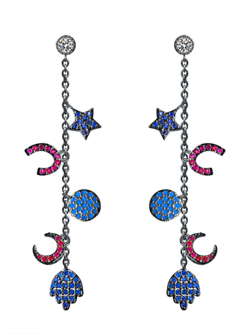 ALI New fashion slim star moon long tassel earrings 2