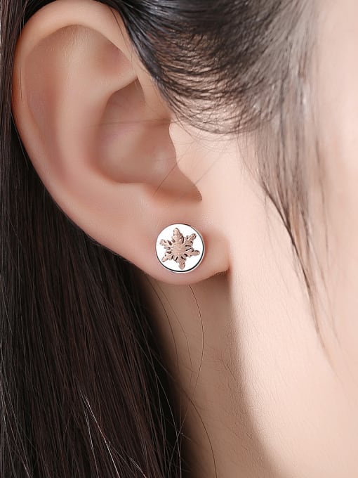 CCUI 925 Sterling Silver With Glossy  Simplistic Christmas Tree Snowflake  Stud Earrings 1