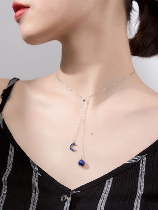 Rosh 925 Sterling Silver With Platinum Plated Fashion Moon Necklaces 1