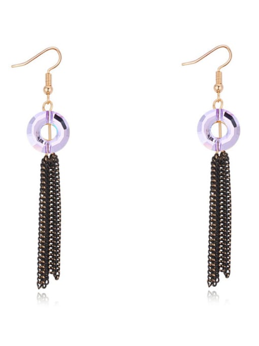 purple Fashion Hollow Round austrian Crystals Tassels Alloy Earrings