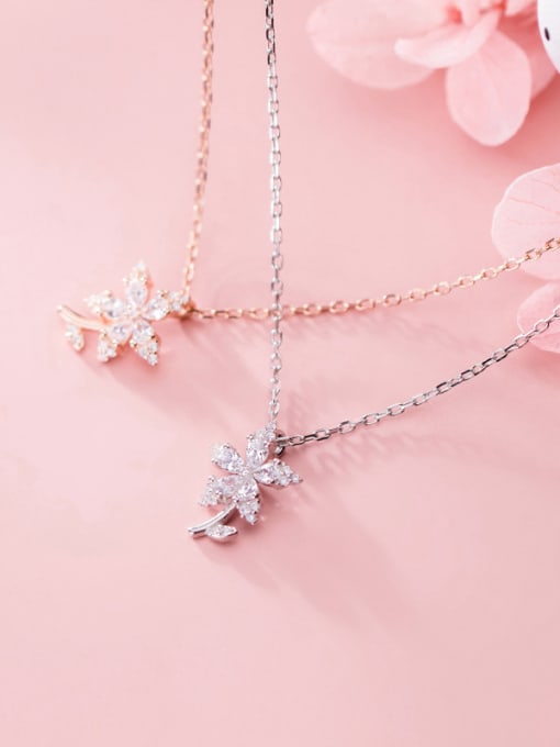 Rosh 925 Sterling Silver With Cubic Zirconia Plated Fashion Flower Necklaces