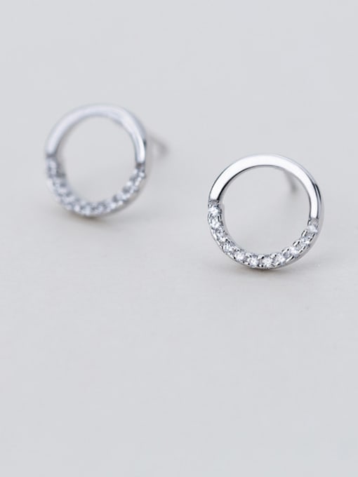 Rosh All-match Round Shaped Rhinestone Silver Stud Earrings 0