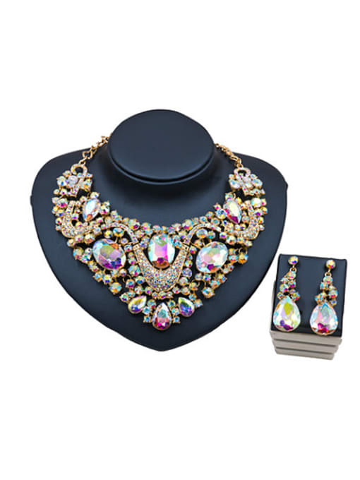 multicolor Statement Glass Rhinestones Two Pieces Jewelry Set
