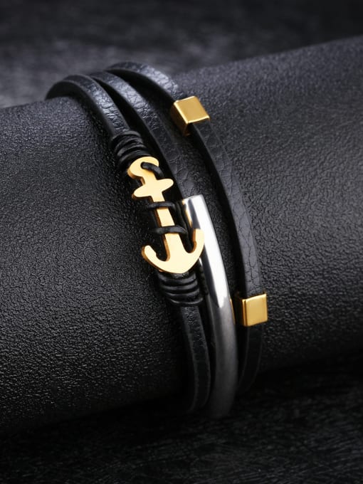 Open Sky Multi-band Artificial Leather Gold Plated Titanium Bracelet 1