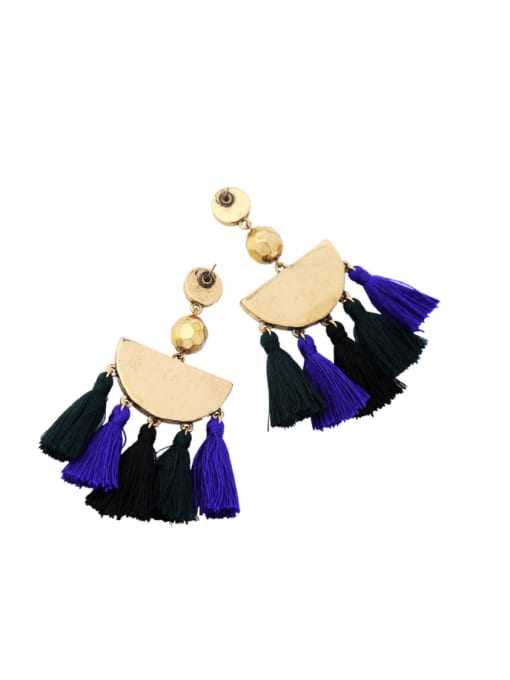 KM National Style Geometric Stones Tassel Drop Chandelier earring 1