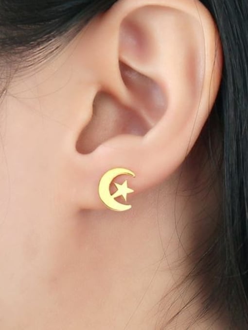 CONG Fresh Gold Plated Moon Shaped Titanium Stud Earrings 1
