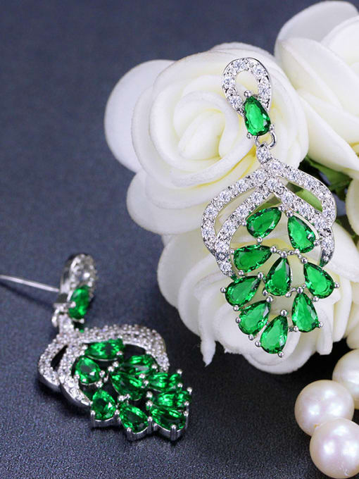 Green Flower shaped Shining AAA Zircons Fashion Drop Earrings