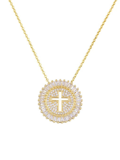 Golden Copper With  Cubic Zirconia Personality Cross Necklaces