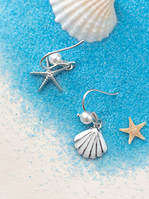 Rosh 925 Sterling Silver With Artificial Pearl Fashion Starfish seashell Hook Earrings 2