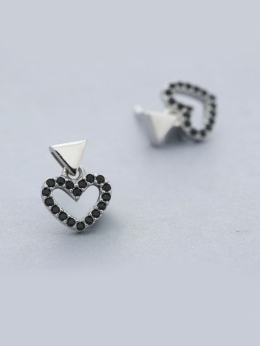 One Silver Women Heart Shaped Black Zircon Earrings