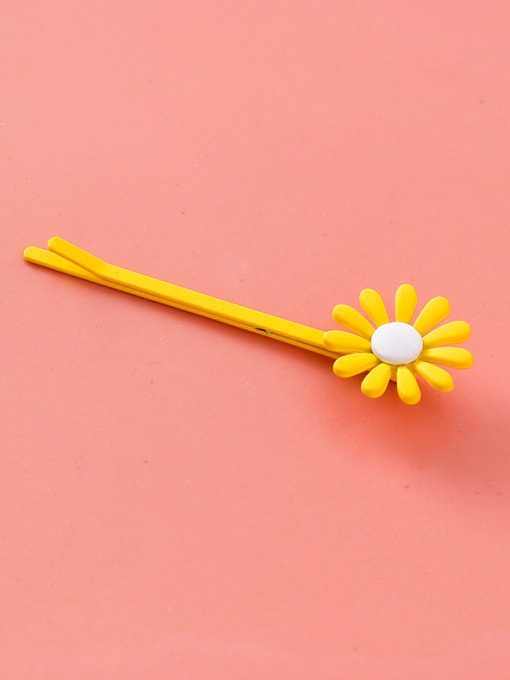 J yellow (long) Alloy With Champagne Gold Plated Simplistic Flower  Frosted Candy Color Clip