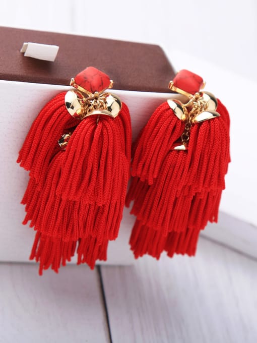 KM Fashion Red Polyester Exaggerate Drop Earrings 2