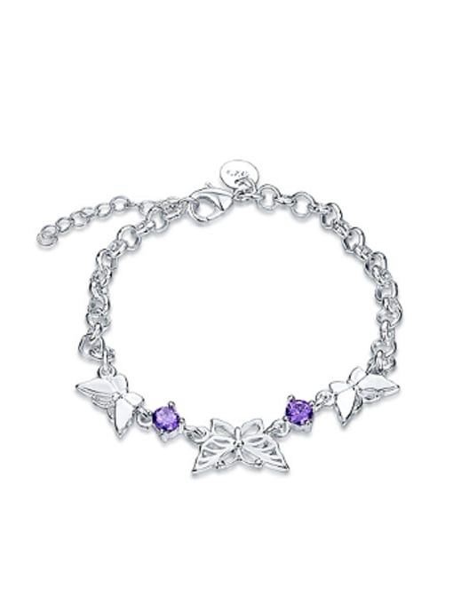 OUXI Fashion Butterflies Purple Zircon Bracelet
