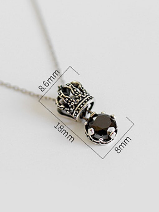 DAKA Retro style Black Zircon Little Crown Silver Necklace 3