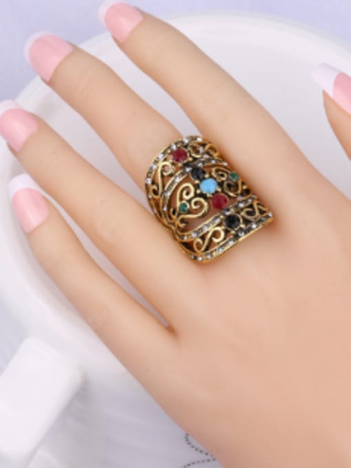Gujin Retro Exaggerated style Hollow Resin stones Alloy Ring 1